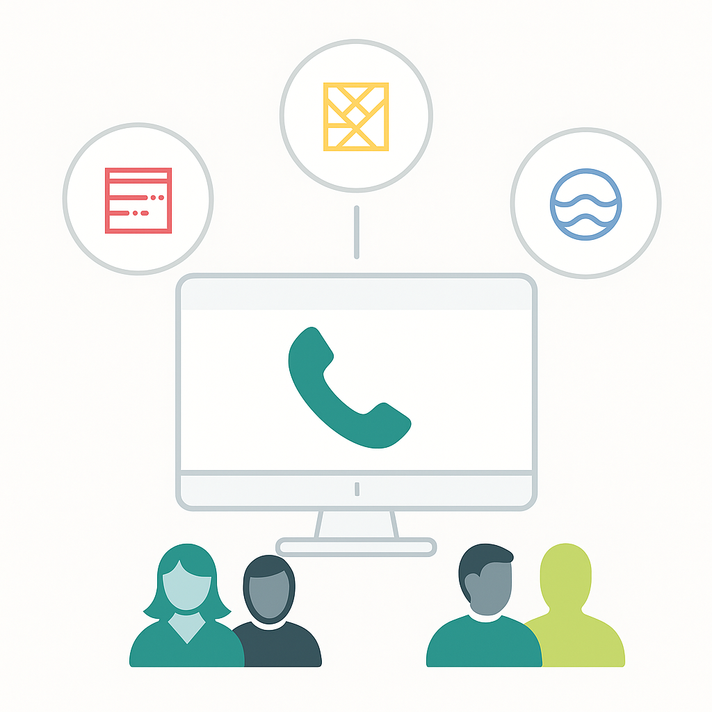 Illustration of a central system handling calls for multiple brands for a single team